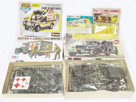 Airfix Dodge weapons carrier series 8 No.08362-9, together with a Burago Land Rover Raider, Tamiya