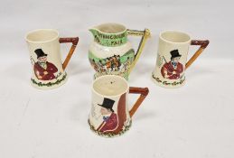 Three Crown Devon pottery musical John Peel mugs in graduating sizes, waisted cylindrical and