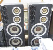 A pair of 3 way sound system DJ speakers in black painted case, 2 woofers, 2 sub-woofers and 4