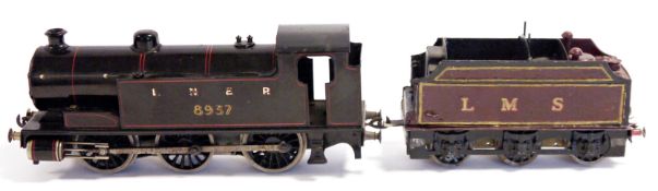 Bassett-Lowke 0 gauge clockwork  0-6-0 tank locomotive, in black with red line finish marked LNER