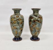 Pair of Royal Doulton stoneware 'Natural Foliage' ware vases by Florrie Jones, late 19th century,