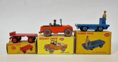 Three boxed Dinky toys to include 400 B.E.V electric truck, 429 trailer and 340 Land Rover