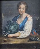 19th century Dutch school Oil on board Serving woman holding a cabbage and knife, unsigned, image