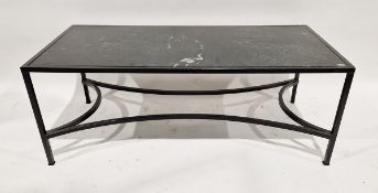 Modern marble-topped coffee table mounted upon a black metal frame, of rectangular form, 46cm high x