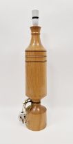 Vintage turned wooden table lamp with black band decoration, 58cm high