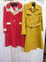 Alexon coat dress, early 1970s, red with white half-belt, white cuffs, white button detail and an