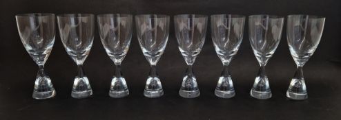 Set of eight Holmegaard 'Princess' wine glasses designed by Bent Severin, the conical foot with an