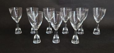 Set of nine Holmegaard 'Princess' small/white wine glasses, designed by Bent Severin, the conical