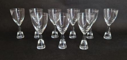 Set of nine Holmegaard 'Princess' small/white wine glasses, designed by Bent Severin, the conical