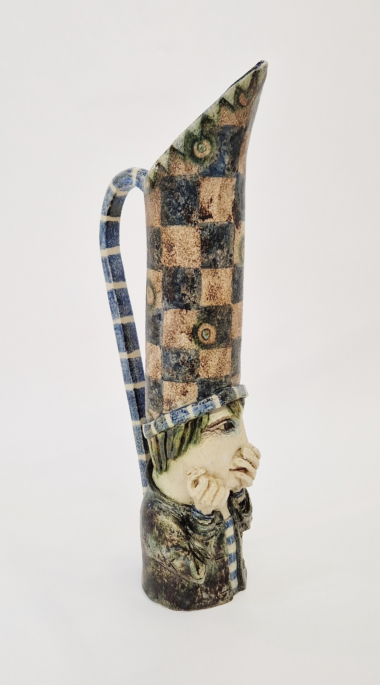 Amanda Popham (b.1954) 'What a Tall Hat' studio pottery jug modelled as a figure with hand