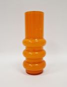 Mid-century Ryd Glasbruk, Sweden, hooped cased glass vase in orange colourway, 21cm high