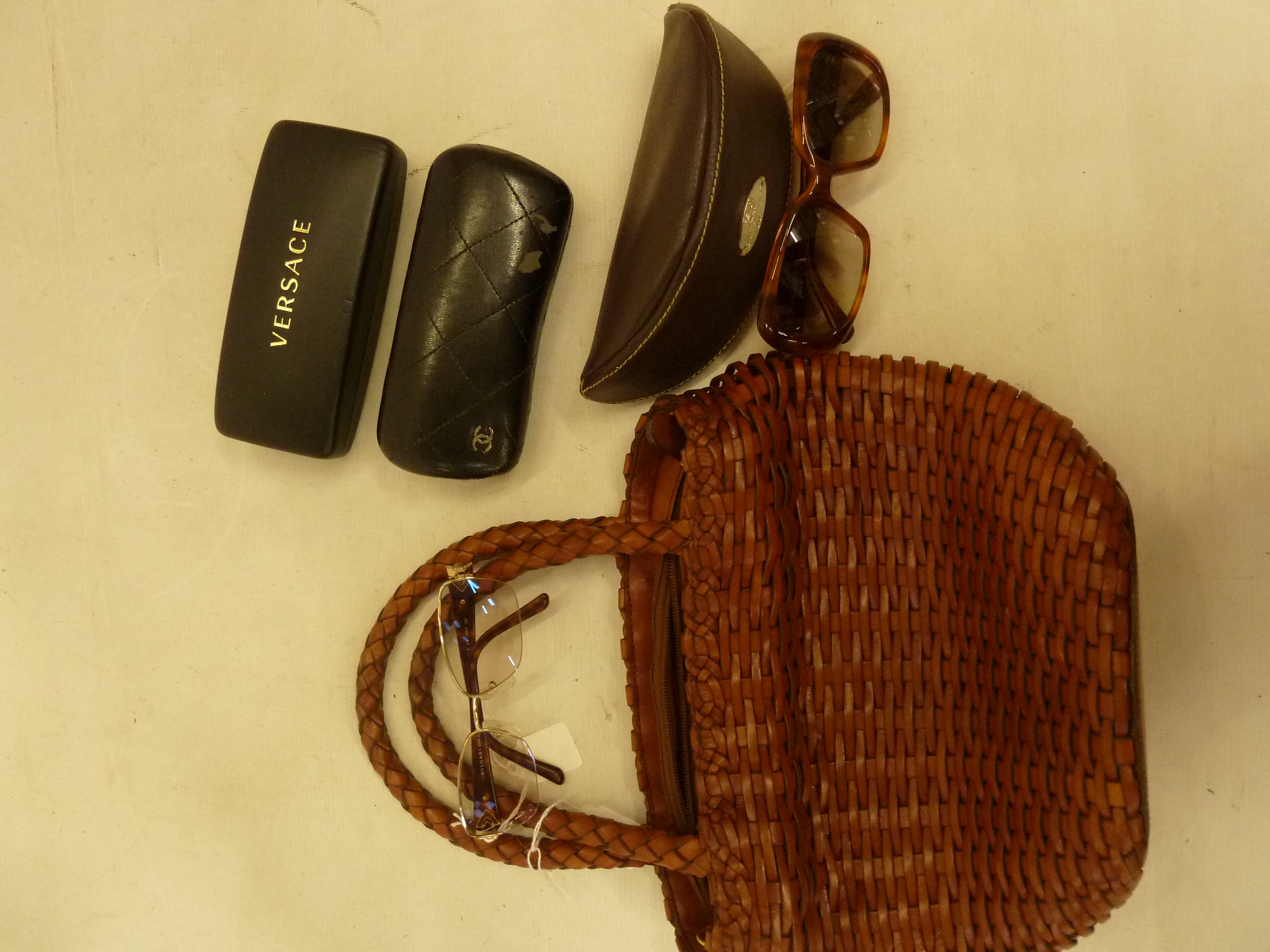 Fendi sunglasses in original Fendi case, a Chanel sunglasses case (no glasses), a pair of Bulgari