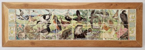 Maureen Minchin (b.1954) 'Exe to Estuary' a sixteen tile panel, painted with animals, birds and fish