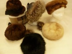 Quantity of various vintage fur hats to include mink, fox, squirrel, faux, different labels i.e.