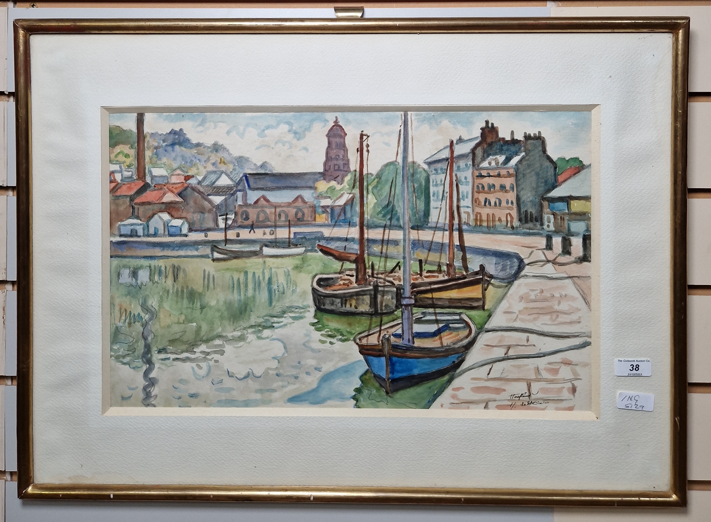 Henri De Saint-Delis (1878-1949 Watercolour on paper 'Trois Barques', three boats in a harbour - Image 2 of 3