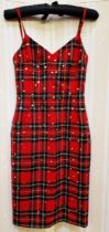 Dolce et Gabbana tartan slip dress, embellished with brass coloured studs, spaghetti straps, size