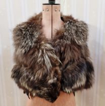1930s fox fur cape, another and a circa 1930s dyed marmot shaped jacket with crepe lining and fur