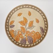 Charlotte Rhead for Crown Ducal, wall charger, Golden Leaves pattern 4921, c 1930s, printed