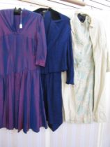 Various vintage dresses and coats to include Simon Massie dress and matching coat, shot satin