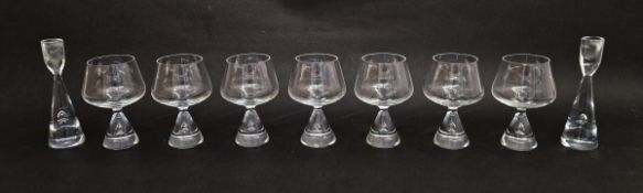 Set of seven Holmegaard 'Princess' cordial/schnapps glasses, 10cm high, designed by Bent Severin,