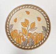 Charlotte Rhead for Crown Ducal, wall charger, Golden Leaves pattern 4921, c 1930s, printed