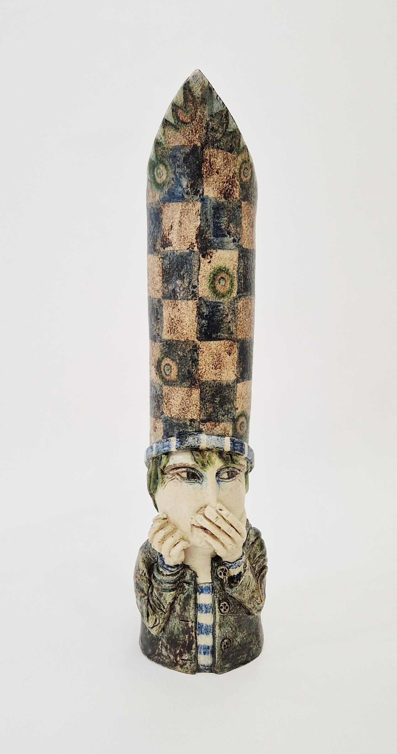 Amanda Popham (b.1954) 'What a Tall Hat' studio pottery jug modelled as a figure with hand - Image 2 of 3