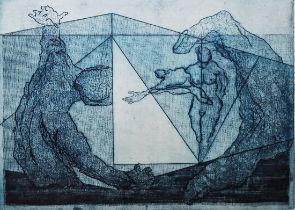 Kaia Mayer (1923-2005) Colour etching 'Eternal Triangle', limited edition numbered IV/XX, signed and