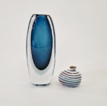 Vicke Lindstrand (1904-1983) for Kosta, a post war cased blue glass vase, of flattened ovoid form,