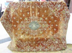 European 19th century metal couchwork hanging embroidered on rust coloured velvet, the faded colours