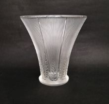 Lalique 'Epis' pattern vase of trumpet form, clear and frosted glass with wheat ears against
