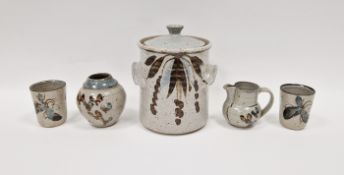 Joe & Trudi Finch stoneware storage jar and cover 20.5 cm high, a vase 10cm high, a small jug 8.