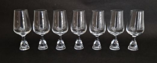 Set of seven Holmegaard 'Princess' sherry glasses, designed by Bent Severin, the conical foot with