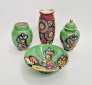 Four pieces of Carlton Ware comprising of vase and cover, two vases and a footed bowl (4)