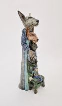 Amanda Popham (b.1954) 'The Household Gods Keep Watch' studio pottery figure group of three humanoid