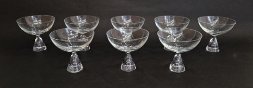 Set of eight Holmegaard 'Princess' champagne saucers, designed by Bent Severin, the conical foot