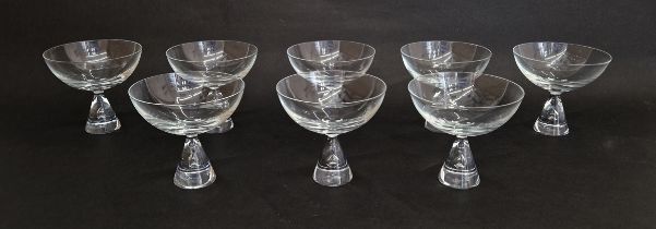 Set of eight Holmegaard 'Princess' champagne saucers, designed by Bent Severin, the conical foot