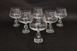 Set of six Holmegaard 'Princess' brandy glasses, designed by Bent Severin, the conical foot with