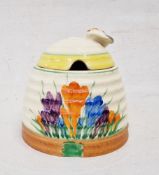 Clarice Cliff ribbed honeypot and lid, 9.5 cms, (correction - this is part of the design  -there