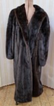 1980s dark mink coat with padded shoulders and batwing sleeves, mandarin collar, lined, full-length