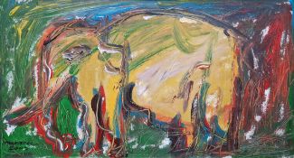 21st century school Oil on board Abstract of an elephant, signed 'Thaipol 2002' lower left, 27cm x