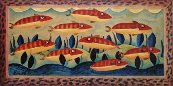 Graham Knuttel (Ireland) Oil on canvas 'Fish', signed lower right, 61cm x 121cm