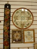 Four various late 19th century embroideries and tapestries to include a tapestry bell pull with gilt