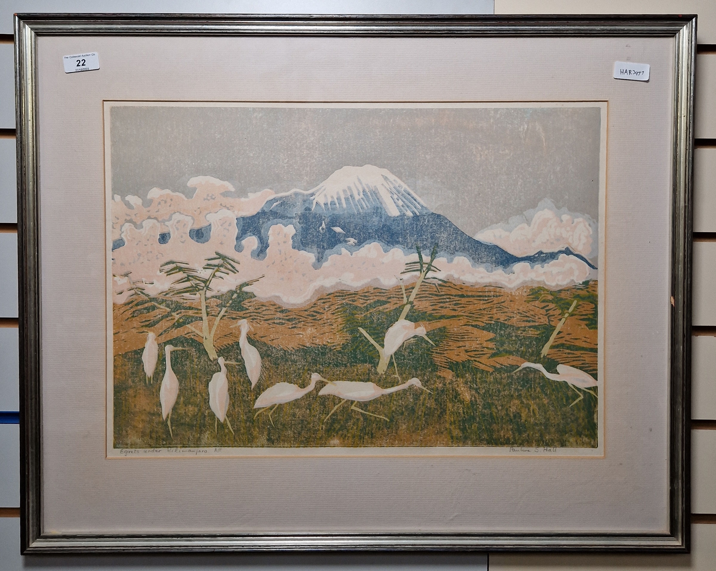 Pauline S Hall (20th/21st century) Colour lithograph 'Egrets Under Kilimanjaro', artist's proof, - Image 2 of 4