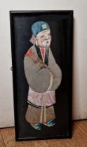 Two Chinese collage pictures, three-dimensional pictures of Chinese figures made from fabric and