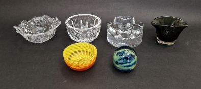 Kosta 'Opus 2' clear cut glass bowl, signed to base, a Pukeberg, Sweden, 'Ice Glass' bowl by Uno