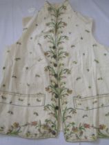 Mid 18th century gentleman's waistcoat, embroidered with sprays of flowers and leaves on cotton