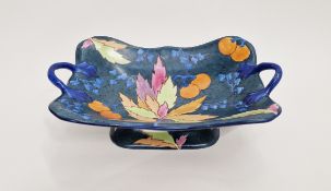 Carlton Ware Art Deco handcraft pedestal fruit bowl of twin handled rectangular form, decorated in