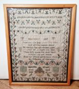 Victorian embroidered sampler by 'Martha Evans Worcester aged 14 years in 1840',  alphabet and a