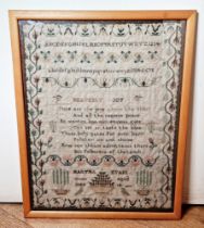Victorian embroidered sampler by 'Martha Evans Worcester aged 14 years in 1840',  alphabet and a