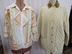 Vintage Hermes padded/quilted jacket, cream-coloured with brown velvet collar, small embroidered